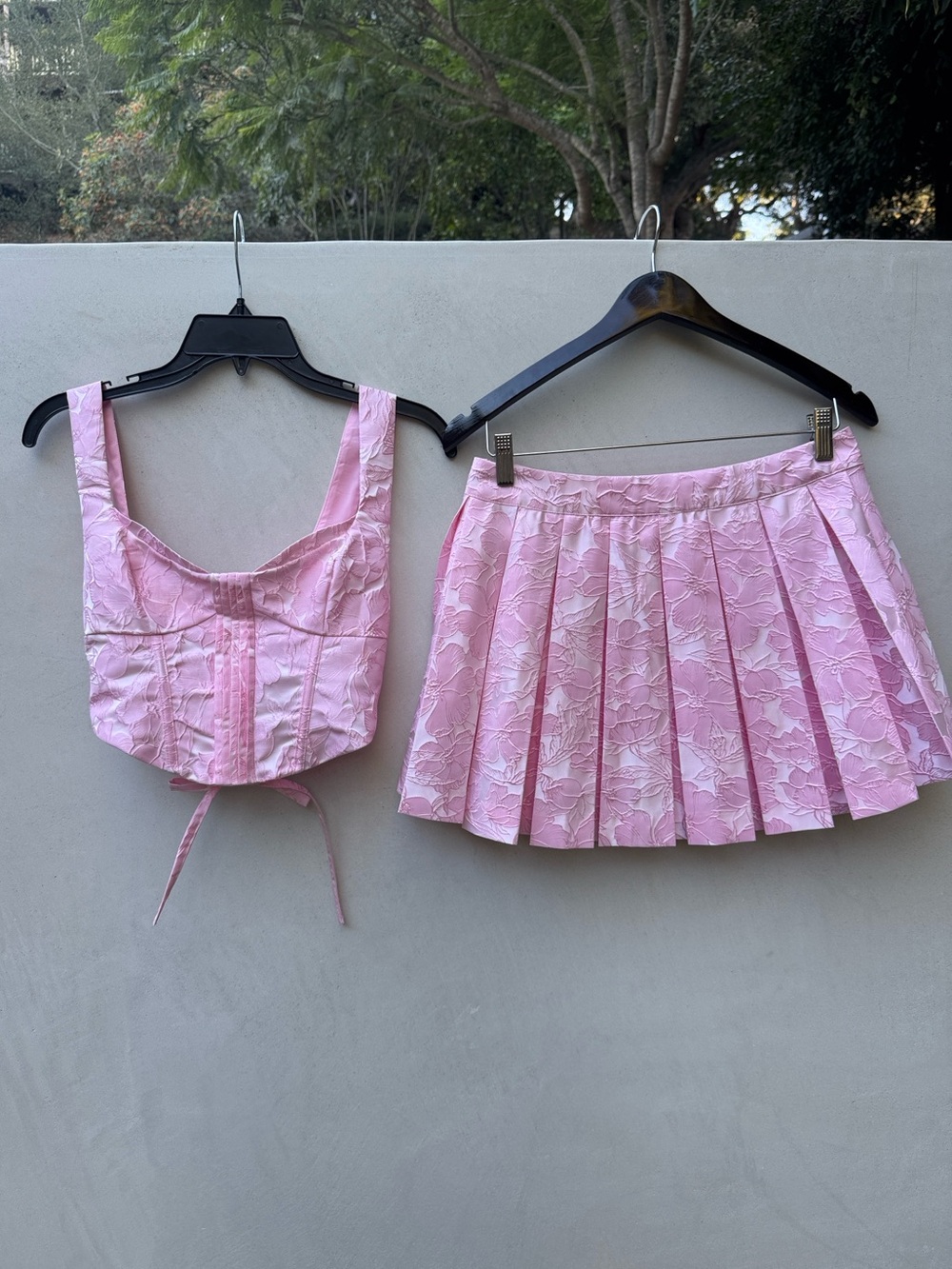 For Love & Lemons Mira + Adelaide Floral Jacquard Set Small Pink